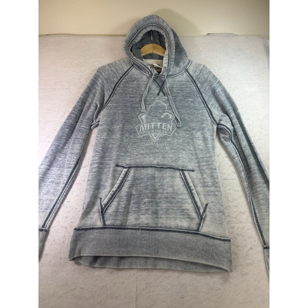 J America Acid Wash Grey Hoodie M Oversized Kangaroo Pocket MITTEN BREWING CO